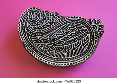 Traditional Indian Block Print. Wood Block Used For Handmade Textile Printing. 