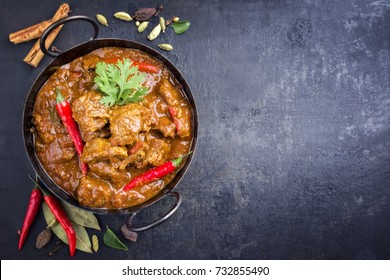 Traditional Indian curry lamb masala as close-up in a Korai 