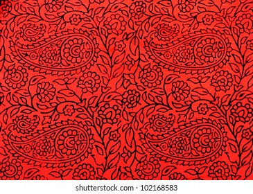 Traditional Indian hand-printed cotton fabric with floral design