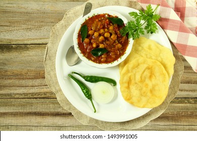 Traditional Indian Punjabi Food Chole Bhature Or Chole Kulcha Spicy Chick Pea Curry 