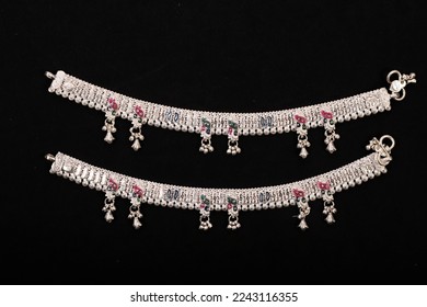 Traditional Indian Silver Anklet Very Useful for Jewelry Work, Printing and Website.