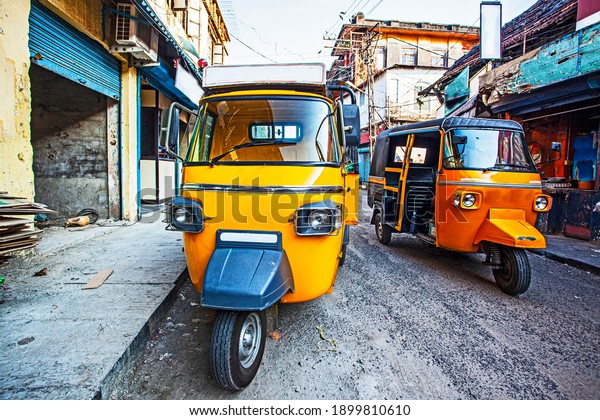 Traditional indian transportation -\
motor rikshaw on the streetsd of Fort Kochin, Kerala,\
India