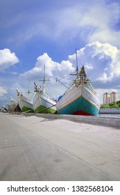 Traditional Indonesian Phinisi Boats At Sunda Kelapa Old Port Of Jakarta, Penjaringan, North Jakarta, Indonesia