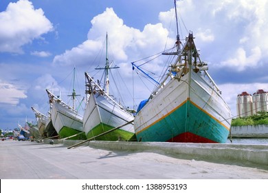 Traditional Indonesian Phinisi Boats At Sunda Kelapa Old Port Of Jakarta, Penjaringan, North Jakarta, Indonesia