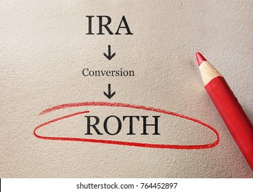 Traditional IRA To Roth IRA Conversion Concept, Circled In Red Pencil                               