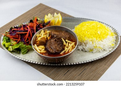 Traditional Iranian Gheyme Bademjan With Rice 