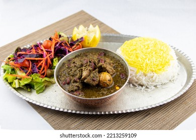 Traditional Iranian Ghormeh Sabzi With Rice 