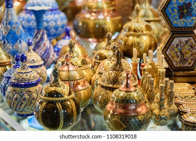 Traditional iranian souvenirs on Grand Bazaar in Isfahan. Iran