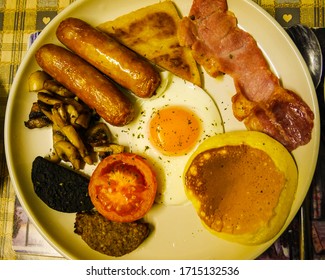 Traditional Irish Breakfast With Black Pudding And Potato Bread