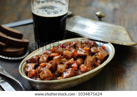 Traditional Irish Stew. an Irish dish for St. Patrick's Day. stewed in dark guinness beer