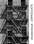 traditional iron fire escape in New York in black and white