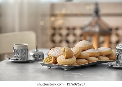 Traditional Islamic Cookies On Table, Space For Text. Eid Mubarak