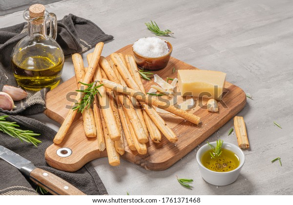 Traditional Italian Breadsticks Grissini Rosemary Parmesan Stock Photo ...