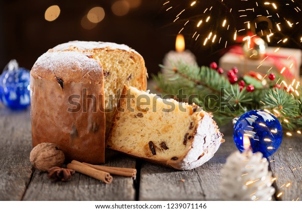 Traditional Italian Christmas Fruit Cake Panettone Stock Photo