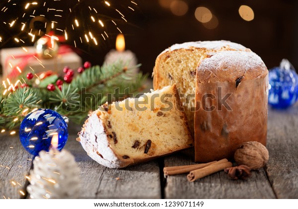 Traditional Italian Christmas Fruit Cake Panettone Stock Photo