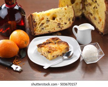 Traditional Italian Dessert Of Panettone (Bread And Butter Pudding)