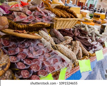 Traditional Italian Food Preserves Displayed In A Market In Bologna. Italy