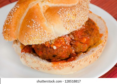 Traditional Italian Meatball Sandwich On A Roll