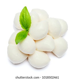 Traditional Italian Mozzarella Cheese And Basil On White Background