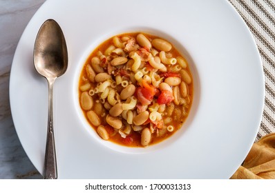 Traditional Italian Peasant Bean Soup Pasta E Fagioli With Gluten-free Elbow Macaroni Noodles