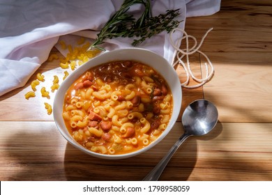 Traditional Italian Peasant Bean Soup Pasta E Fagioli With Gluten-free Elbow Macaroni Noodles