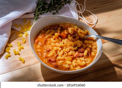 Traditional Italian Peasant Bean Soup Pasta E Fagioli With Elbow Macaroni Noodles