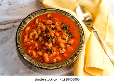 Traditional Italian Peasant Bean Soup Pasta E Fagioli With Elbow Macaroni Noodles