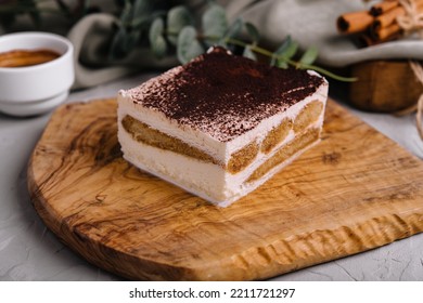 Traditional Italian Tiramisu Dessert With Cup Of Coffee