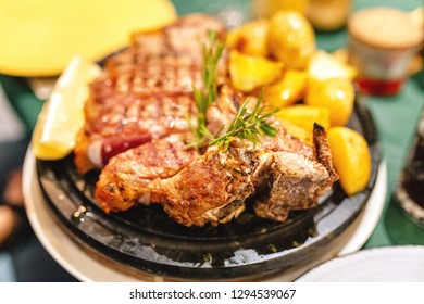 Traditional Italian And Tuscanian Dish Florentine Steak In Restaurant