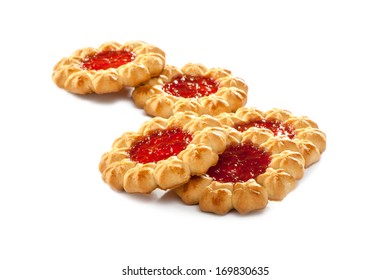 Traditional Jam Cookies On White Background 