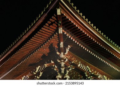 A Traditional Japanese Building, Photographed At Night