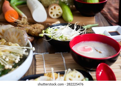 Traditional Japanese Cooking Vegetables Ingredients Background. 