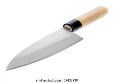 Traditional Japanese Deba Short Knife Isolated On White Background.