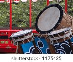 Traditional Japanese drums ready for the show.Aspect from Aoba Dori Matsuri-Sendai,Japan