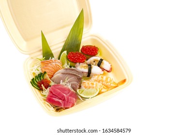 traditional japanese food sushi. sushi delivery in thermo box. set of sushi, nigiri and maki. delicious dinner or lunch for one person. - Shutterstock ID 1634584579