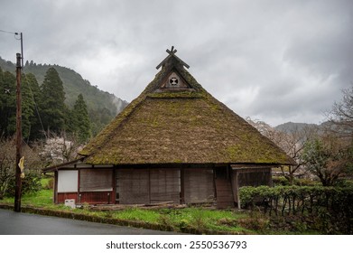 Traditional Japanese houses at Miyama, a rural village in the north of Kyoto. The area is famous for its traditional, thatched roof (kayabuki) farmhouses.