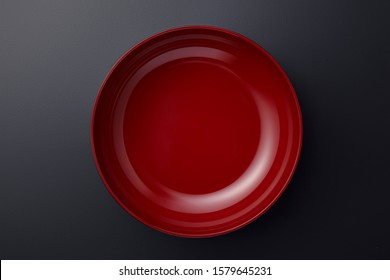 Traditional Japanese lacquer red bowl, top view, Japanese style