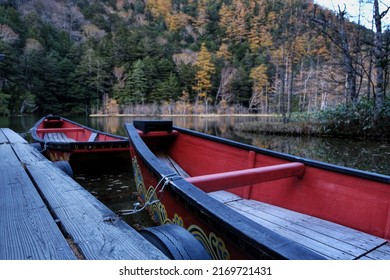 Traditional japanese rowboat at shine in Kamikochi, Japan
