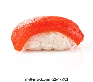 Traditional Japanese Salmon Sushi Isolated On White Background