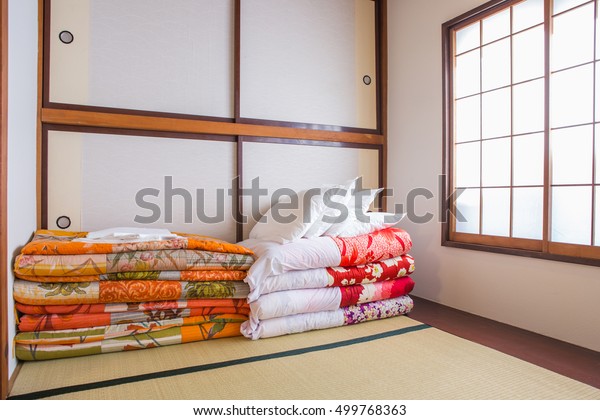 Traditional Japanese Style Bedroom Store Bed Stock Photo