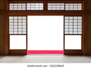 Traditional Japanese wooden and rice paper doors and tatami mat flooring