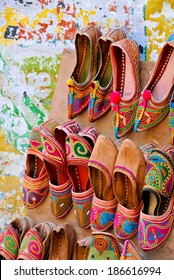 Traditional Juttis At An Indian Street Vendor's Stall