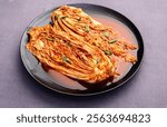 Traditional korean food kimchi photography . Top view on rustic background