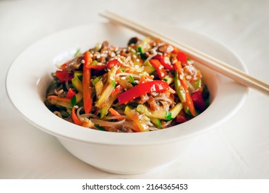 Traditional Korean Starch Noodles Chapche Vegetables Stock Photo ...