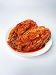 Traditional Korean Style Kimchi. Red Cabbage, Red Radish, White Cabbage, White Radish, And Scallion. 