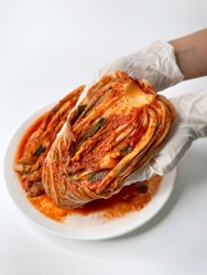 Traditional Korean Style Kimchi. Red Cabbage, Red Radish, White Cabbage, White Radish, And Scallion. 