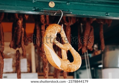 Traditional Kringle hanging at a butcher's shop in Bolzano