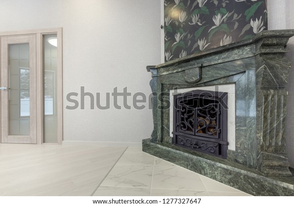 Traditional Large Marble Fireplace Close Empty Stock Photo Edit