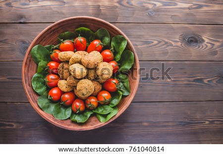 Similar – Foto Bild Falafel und Gemüse auf weißem Holzgrund. Draufsicht