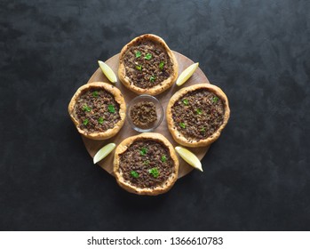 Traditional Lebanese Meat Pies On A Black Table. Top View. 